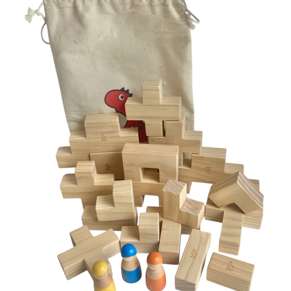 Oathx Bag of Wooden Blocks Montessori Preschool Toddler Natural Toys